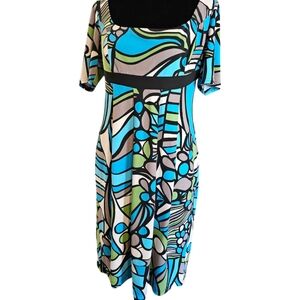 Evan Picone Dress Knit Empire Waist Abstract Print Dress Size 6